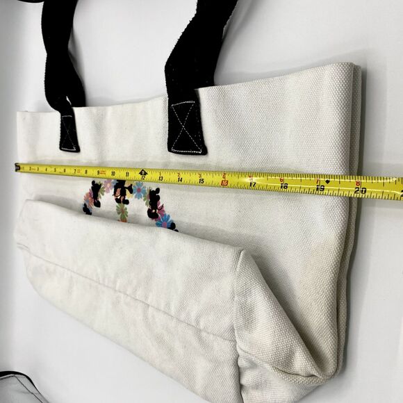 Vintage Disney Large Canvas Tote Bag Flower Peace Silhouette Mickey Hippy Boho - Picture 11 of 13
